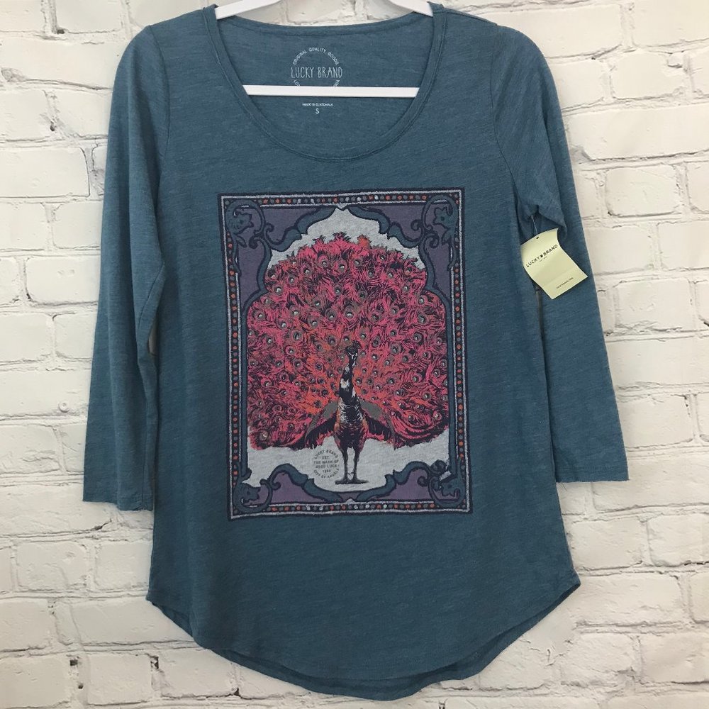 NWT Lucky Brand 3/4 length sleeve peacock shirt
